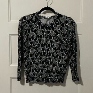 Crown & Ivy Black and White Elephant Print Long Sleeve Top
